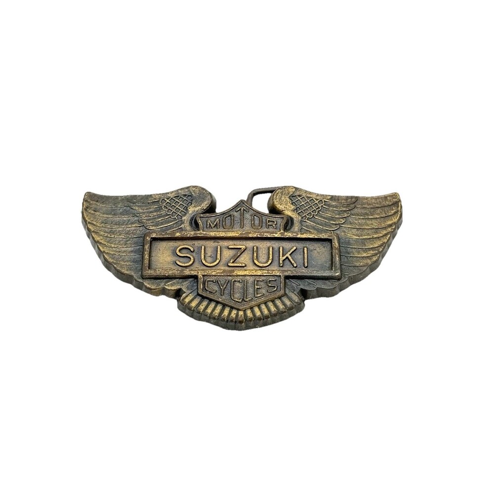 Vintage Suzuki Motorcycles Unisex Solid Brass Belt Buckle Wings Design